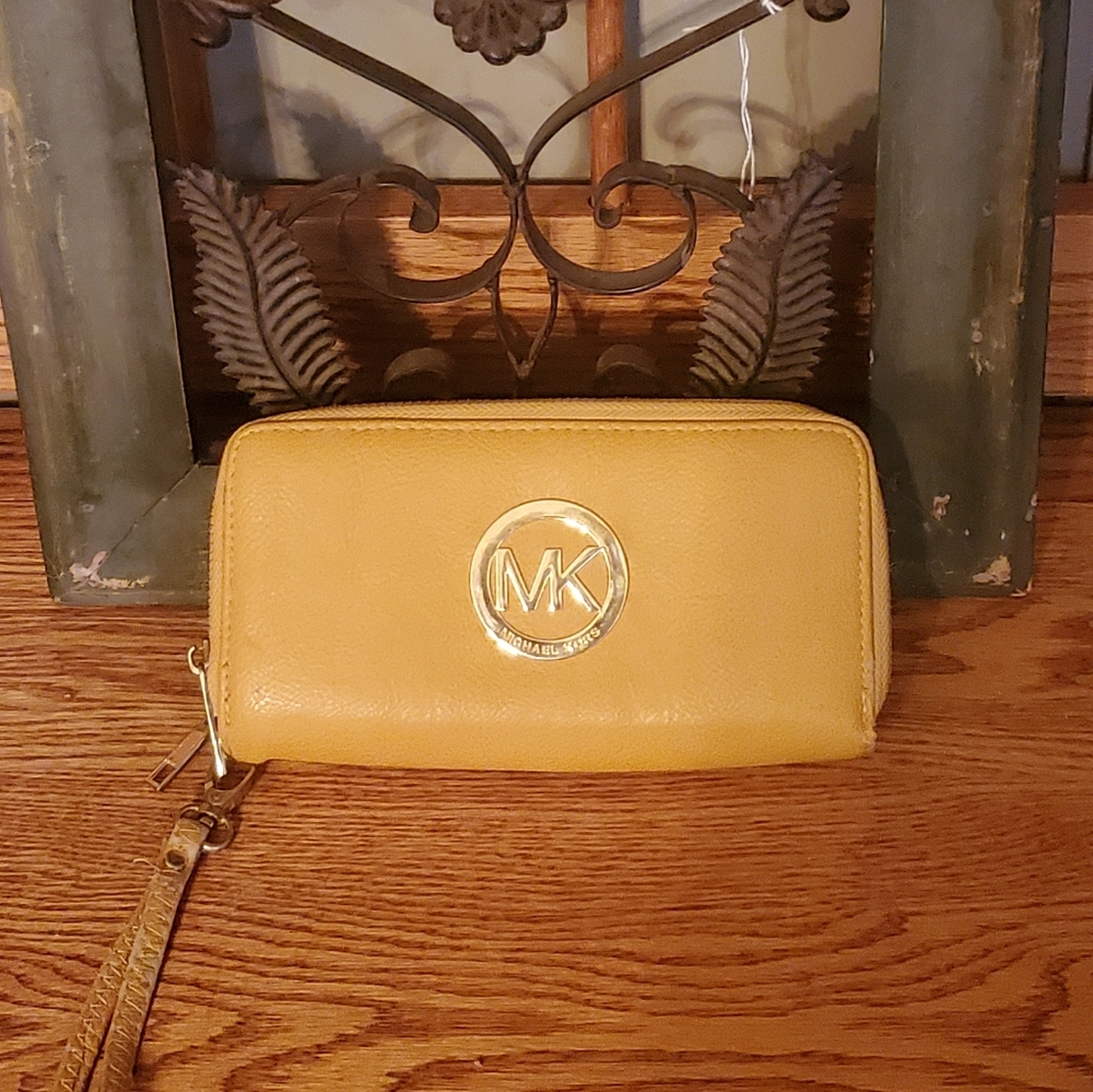 MICHAEL Michael Kors Yellow Pebbled Leather Long Zip Wallet